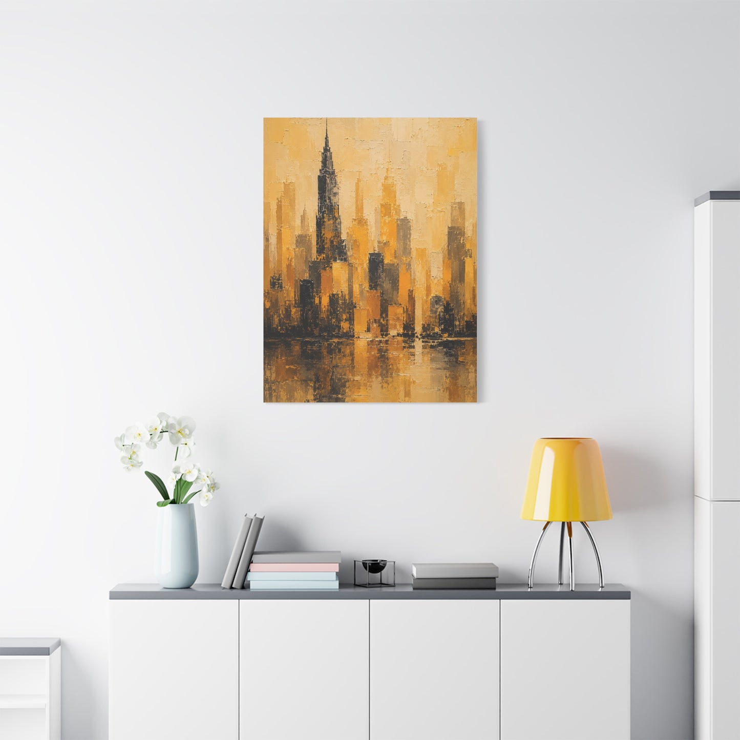Yellow Cityscape Textured Skyline Abstract Wall Art & Canvas Print