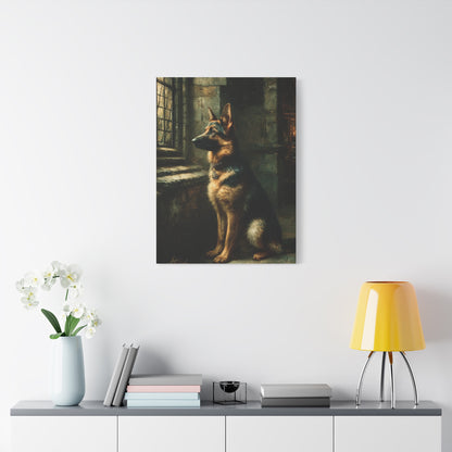 German Shepherd by Window Wall Art & Canvas Print