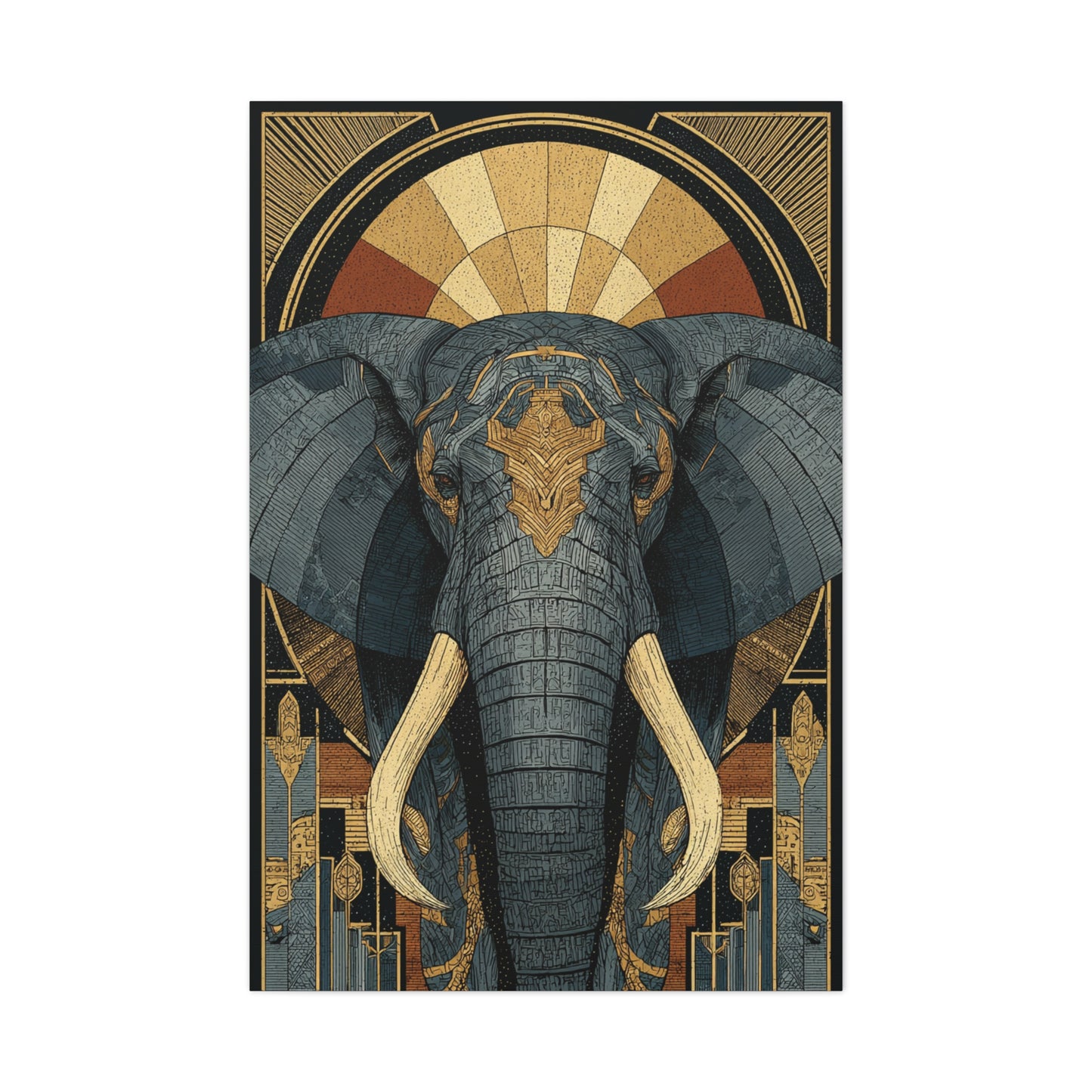 Art Deco Elephant Halo Portrait Wall Art & Canvas Print