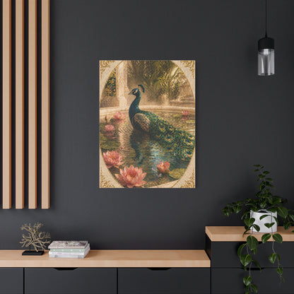 Lotus Pool Peacock Reflection Wall Art & Canvas Print