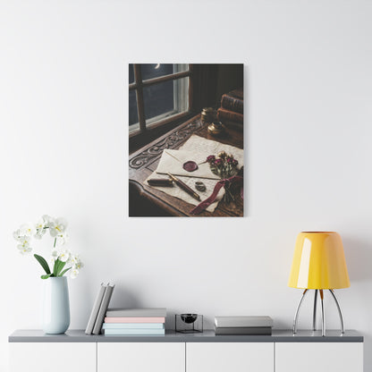 Moonlit Love Letter Writing Scene Wall Art & Canvas Print