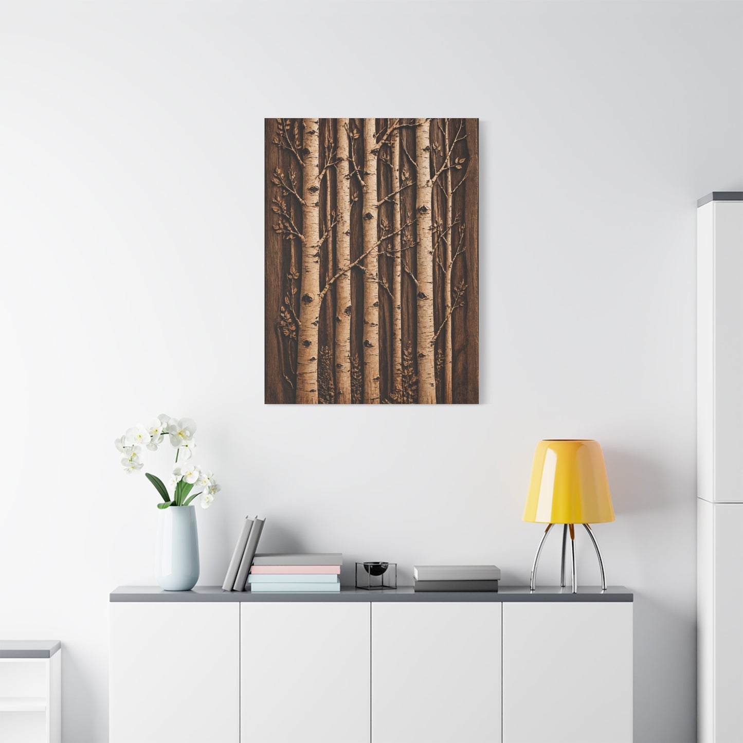 Carved Birch Wood Panel Relief Trees Wall Art & Canvas Print