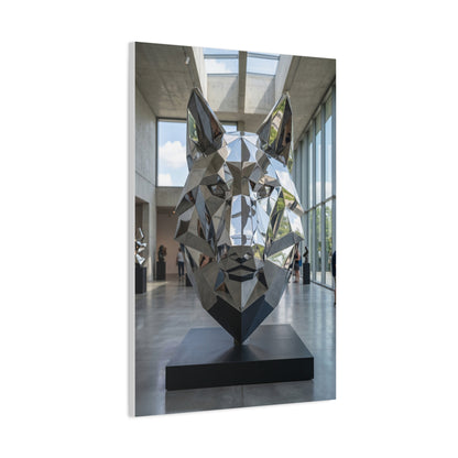 Geometric Chrome Wolf Head Sculpture Wall Art & Canvas Print