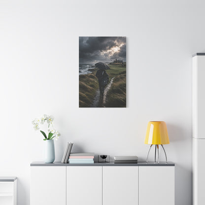 Stormy Seaside Golfer Journey Wall Art & Canvas Print