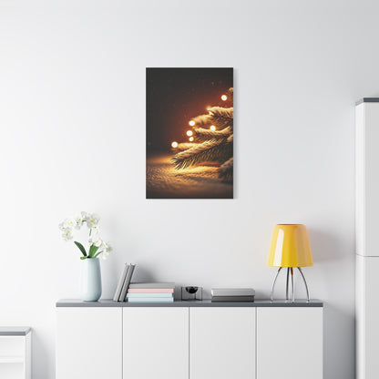 Snowy Pine Branch Fairy Lights Wall Art & Canvas Print