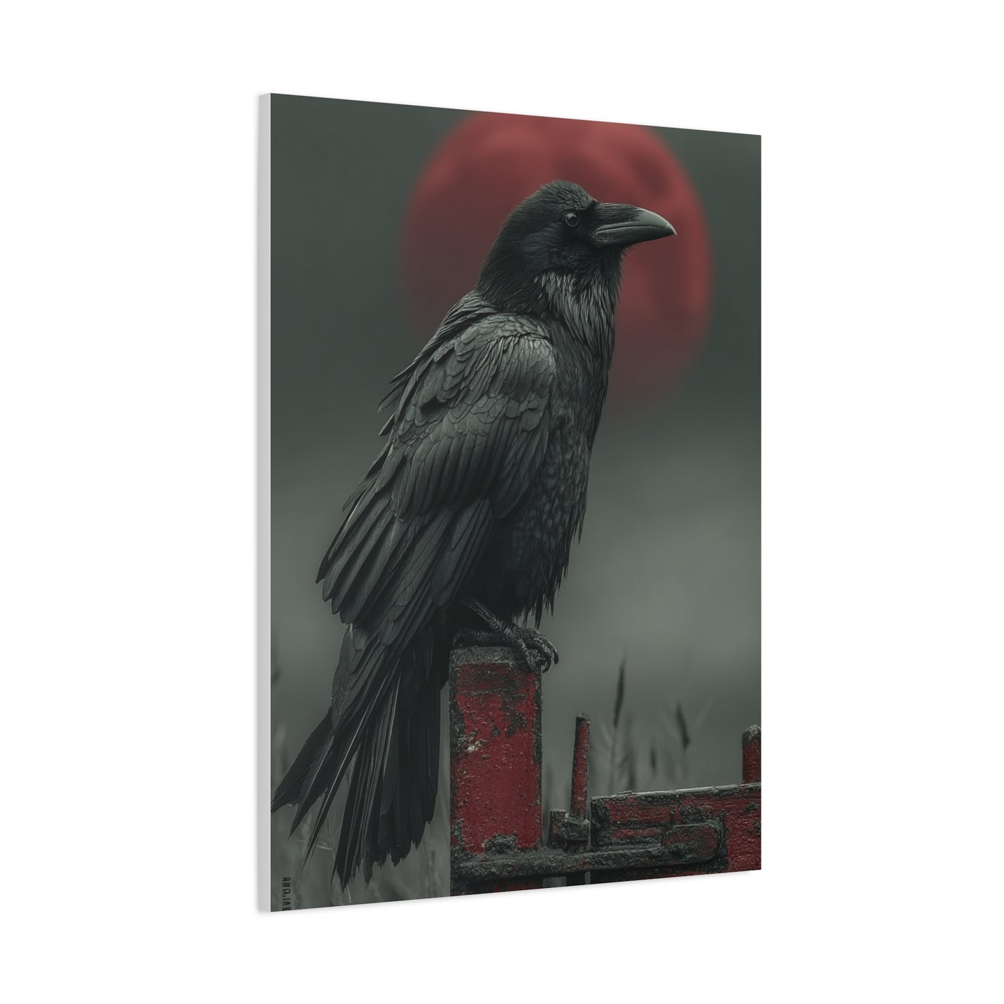 Raven Beneath the Crimson Moon Wall Art & Canvas Print