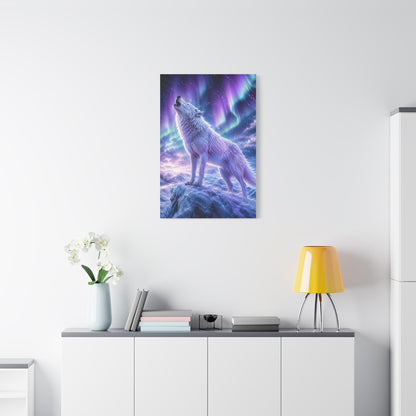 Aurora Night White Wolf Howling Scene Wall Art & Canvas Print