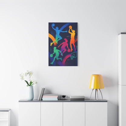 Rainbow Basketball Silhouette Sports Wall Art & Canvas Print