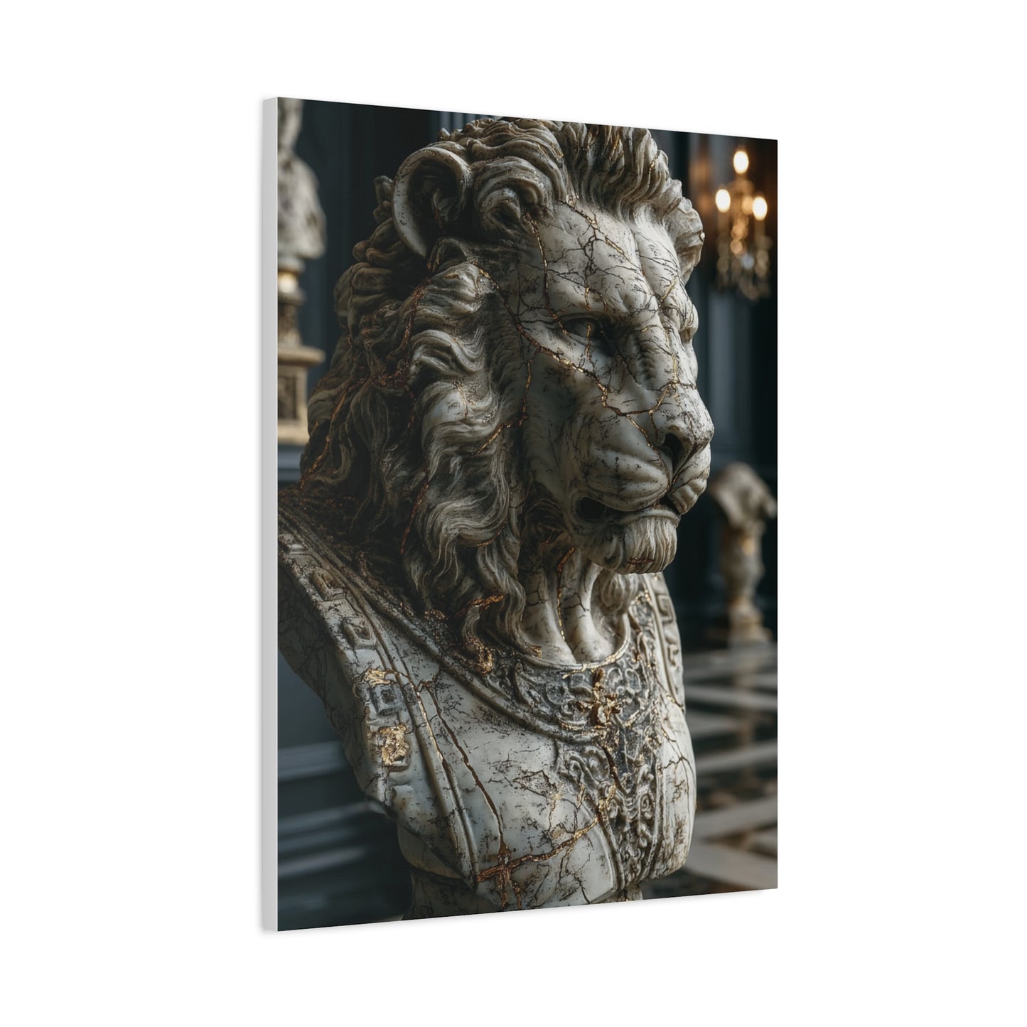 Marble Lion Bust Royal Sculpture Wall Art & Canvas Print