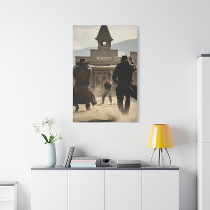 Frontier Gunfight in the Western Street Wall Art & Canvas Print