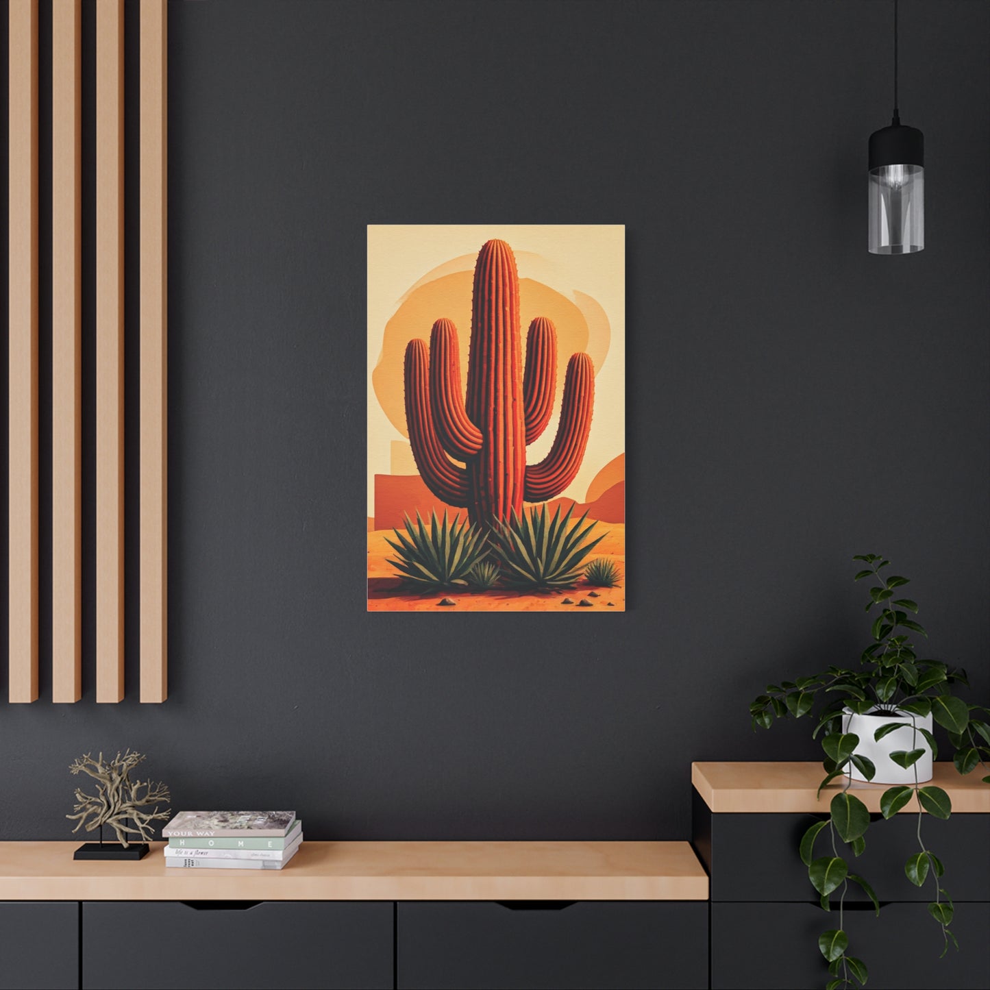 Golden Desert Sunset Saguaro Illustration Wall Art & Canvas Prints