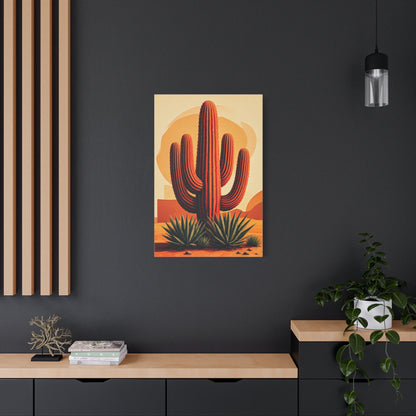 Golden Desert Sunset Saguaro Illustration Wall Art & Canvas Prints