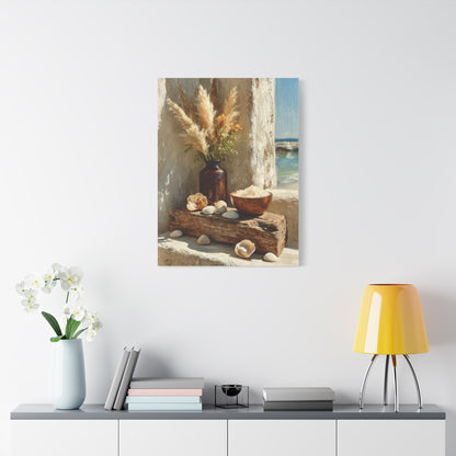 Driftwood Coastal Still Life with Pampas Wall Art & Canvas Print