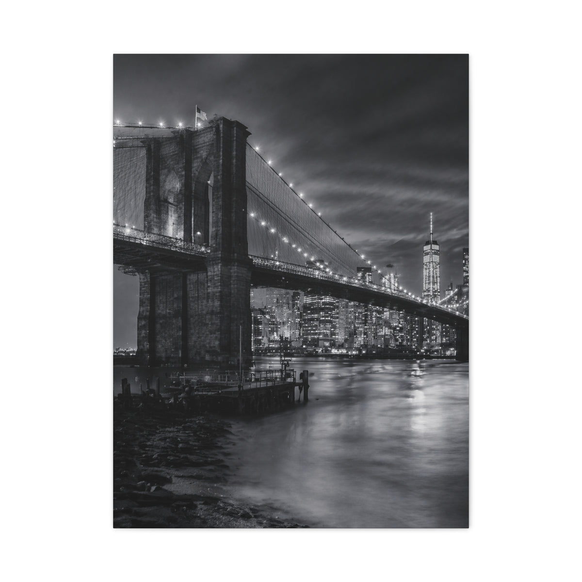 Brooklyn Bridge Night Panorama Wall Art & Canvas Print
