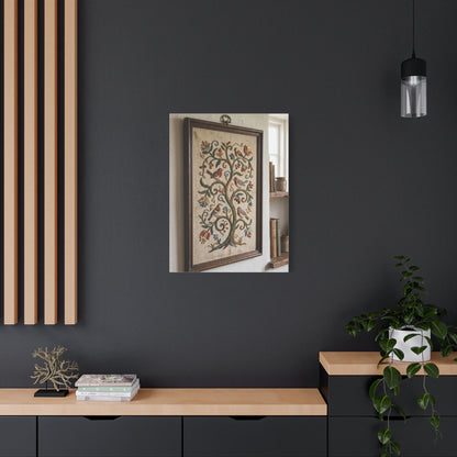 Framed Folk Tree Embroidery Study Wall Art & Canvas Print