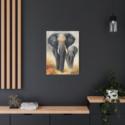 Mother and Calf Elephant Watercolor Wall Art & Canvas Print