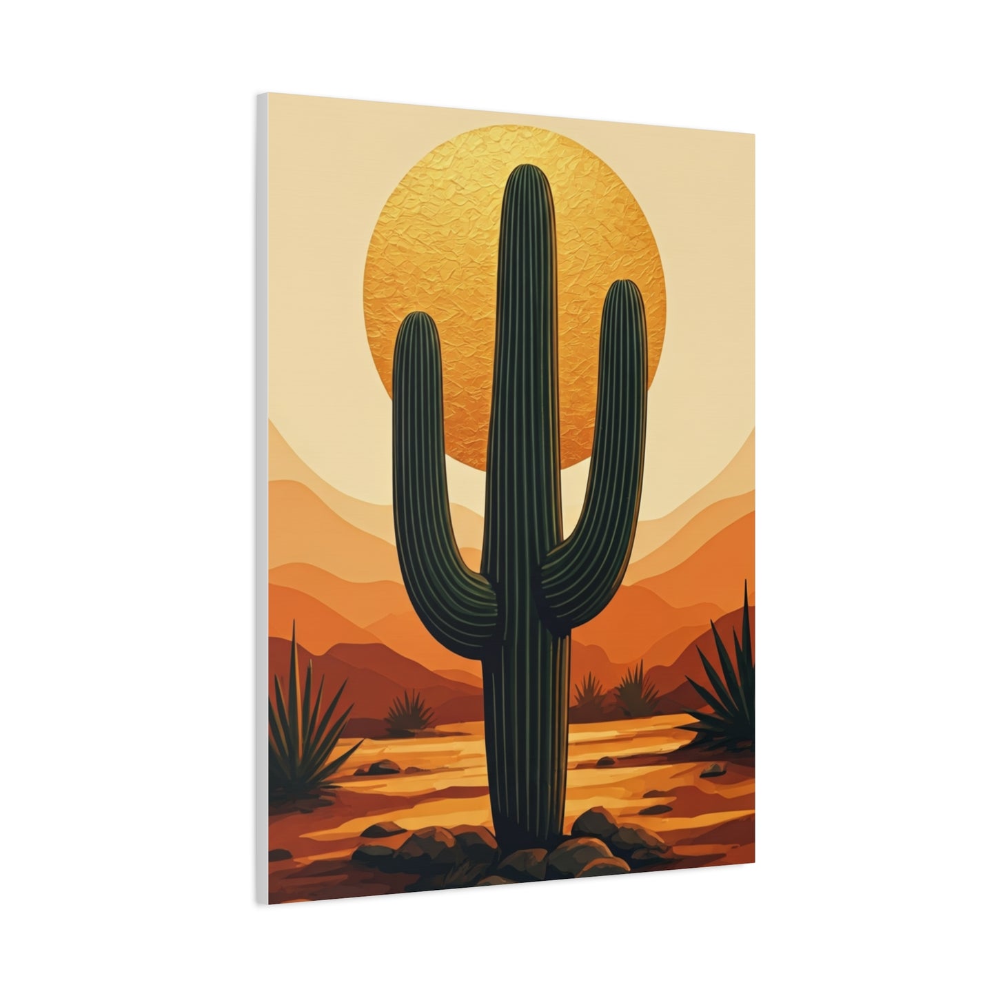 Golden Sun Desert Saguaro Illustration Wall Art & Canvas Prints