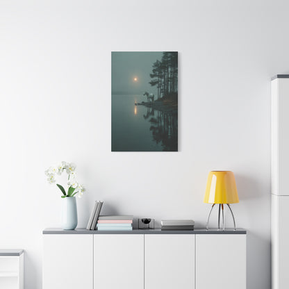 Gray Horse Moonlit Lake Wall Art & Canvas Print