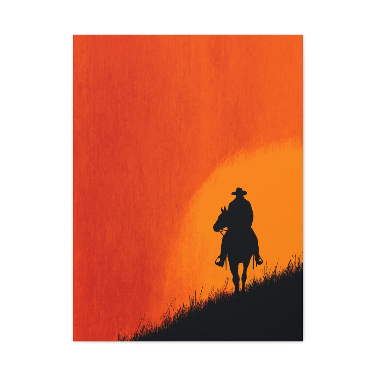 Cowboy Sunset Ridge Silhouette Wall Art & Canvas Print