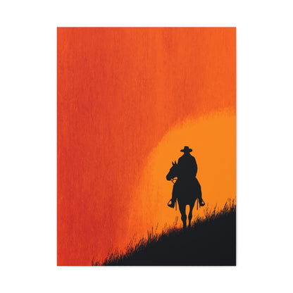 Cowboy Sunset Ridge Silhouette Wall Art & Canvas Print