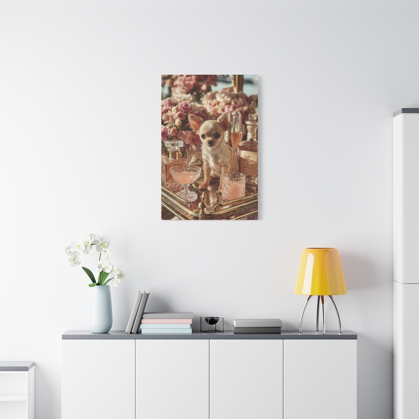 Chihuahua Champagne Bar Cart Wall Art & Canvas Print