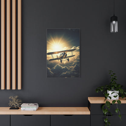 Sunlit Biplane Above the Clouds Wall Art & Canvas Prints