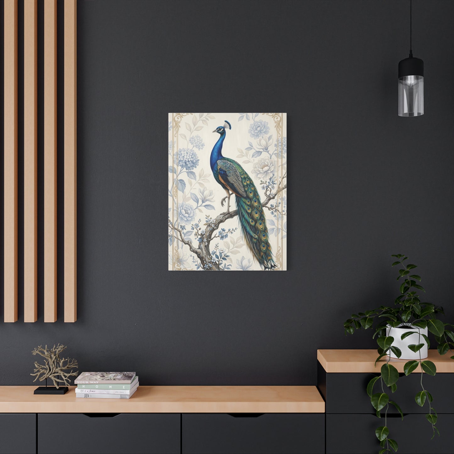 Elegant Blue Botanical Peacock Wall Art & Canvas Print