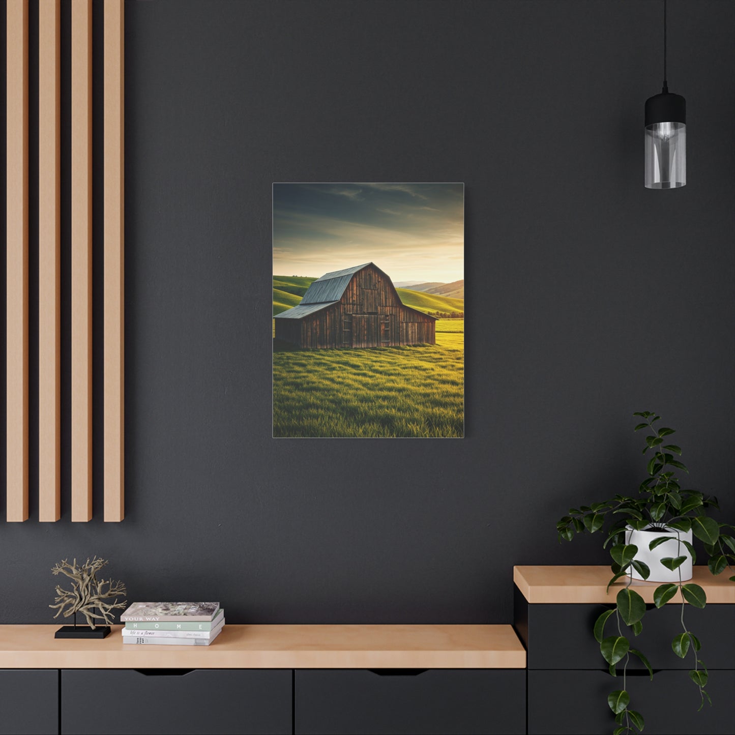 Sunlit Meadow Barn Landscape Wall Art & Canvas Prints
