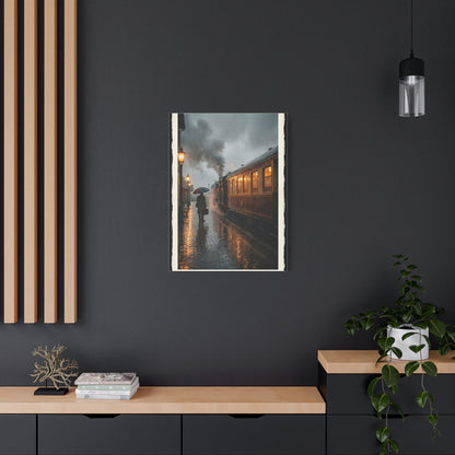 Rainy Train Platform Nostalgia Scene Wall Art & Canvas Print