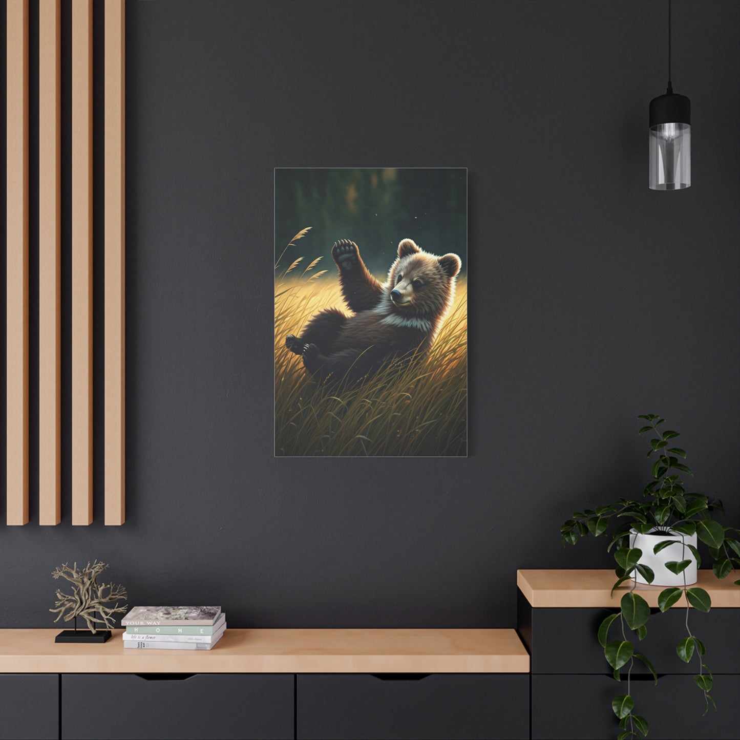 Playful Bear Cub in Meadow Wall Art & Canvas Prints