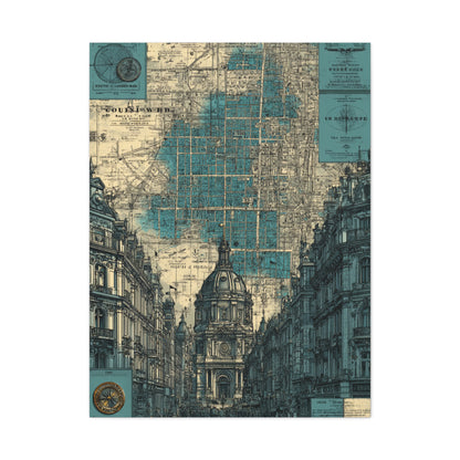Vintage City Map Architectural Collage Wall Art & Canvas Print