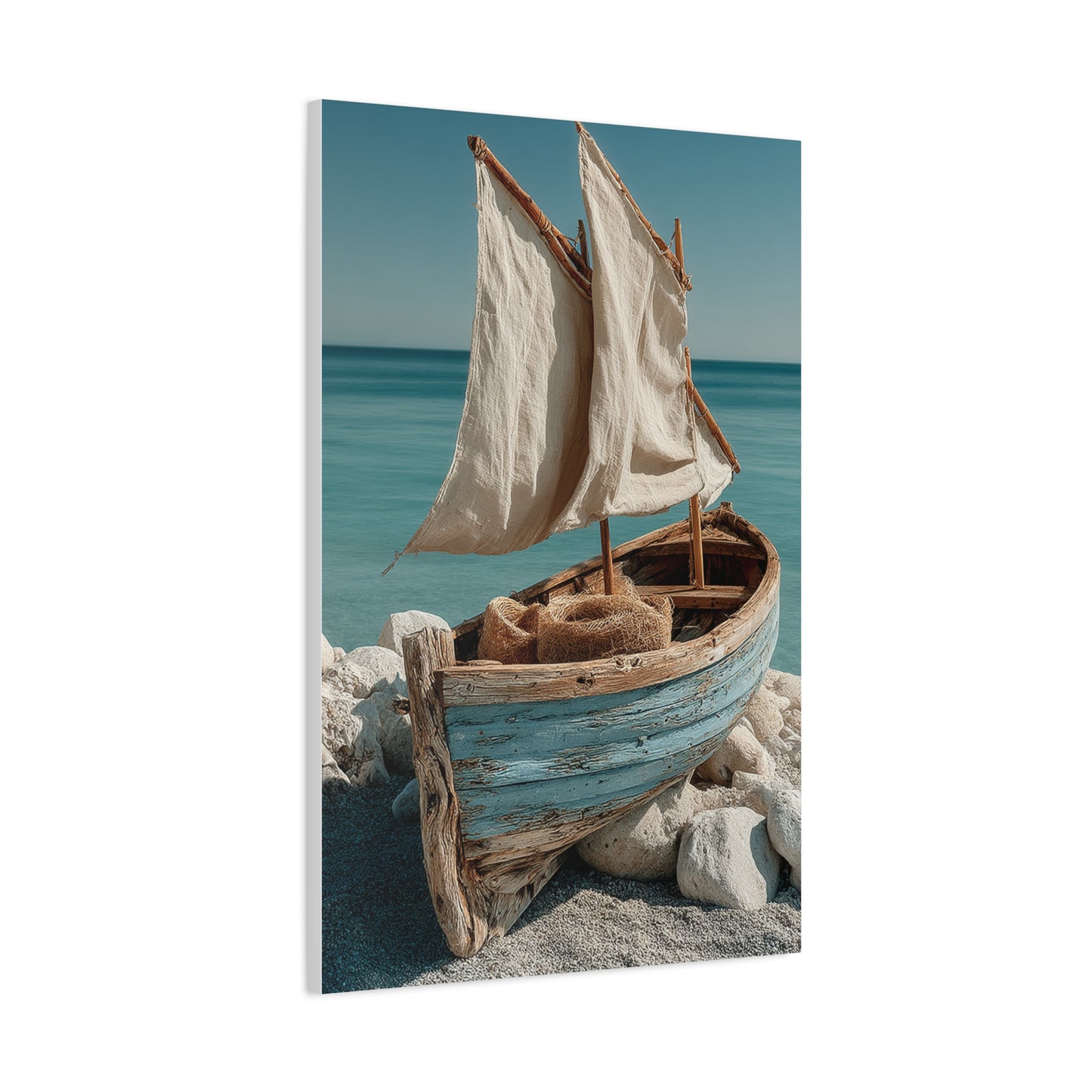 Driftwood Sailboat Coastal Sculpture Wall Art & Canvas Print