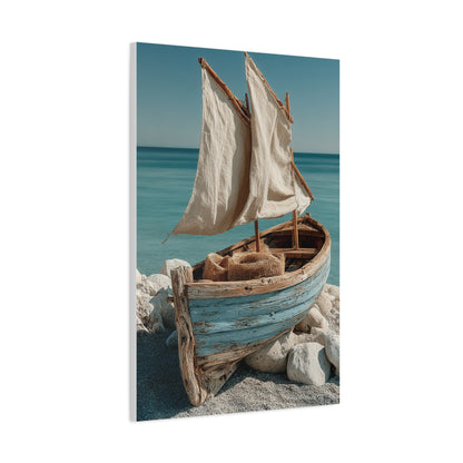 Driftwood Sailboat Coastal Sculpture Wall Art & Canvas Print