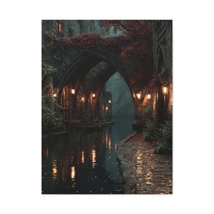 Gothic Autumn Canal Bridge Wall Art & Canvas Print