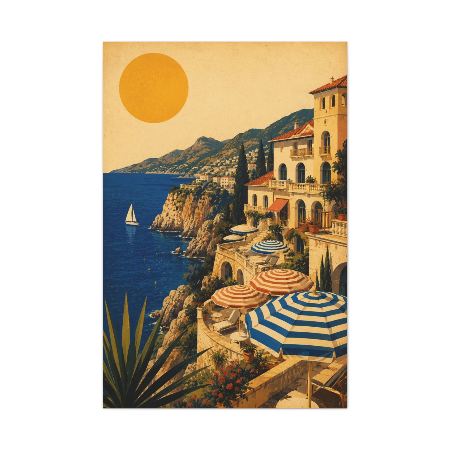 Riviera Coastal Terrace Poster Wall Art & Canvas Print