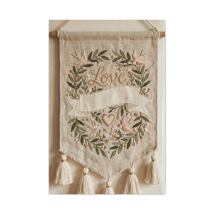 Bohemian Love Embroidered Textile Banner Wall Art & Canvas Print