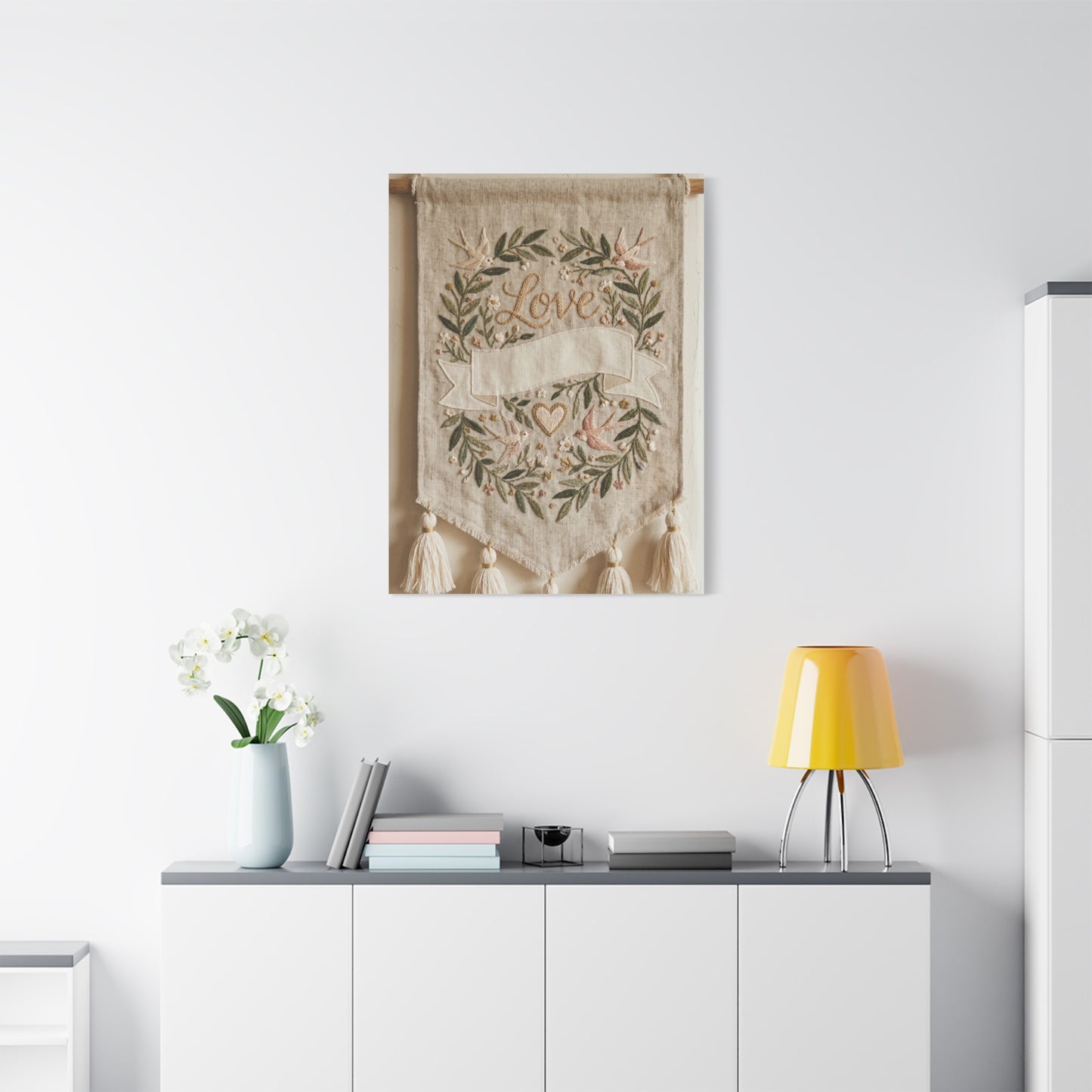 Bohemian Love Embroidered Textile Banner Wall Art & Canvas Print