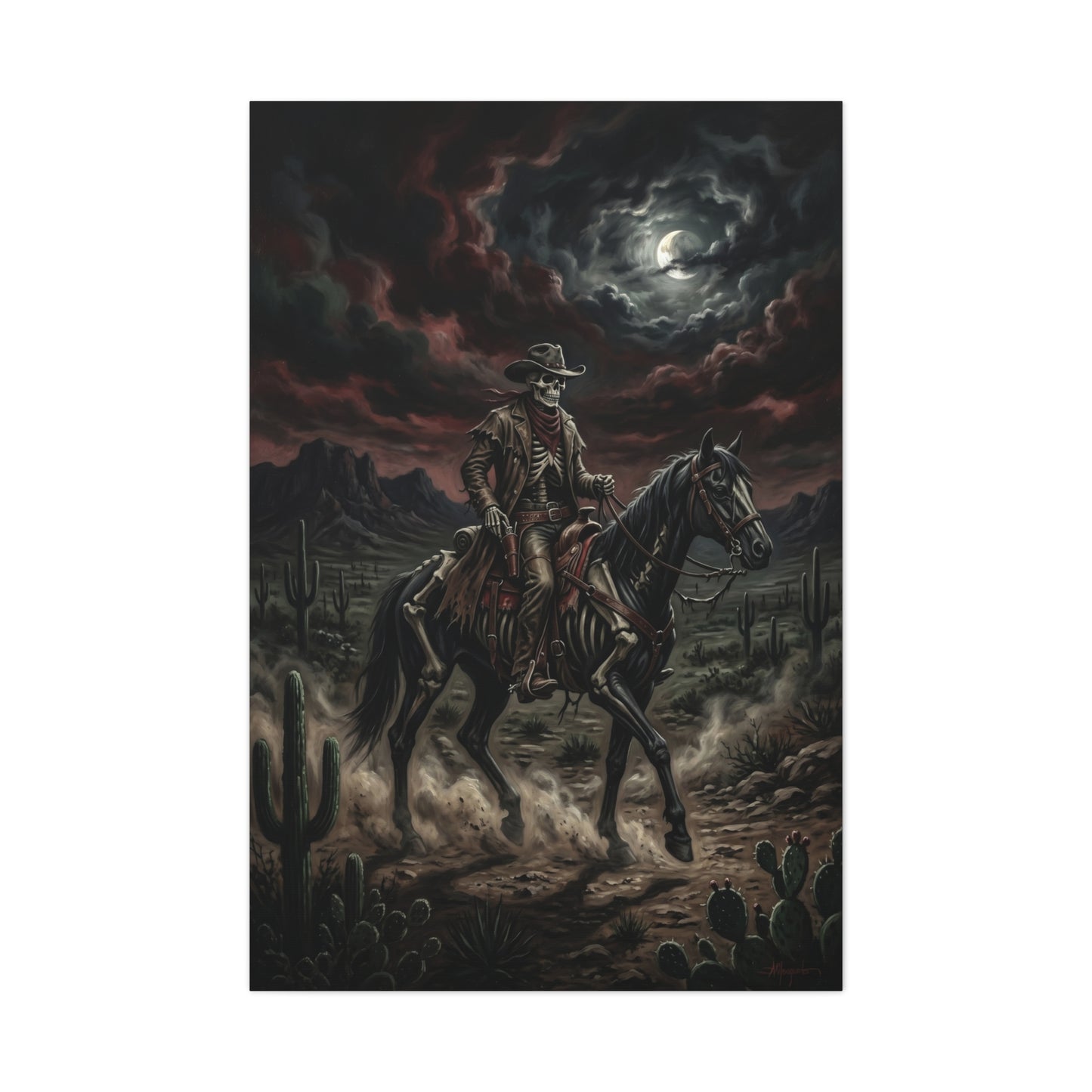 Moonlit Skeleton Rider Desert Journey Wall Art & Canvas Print