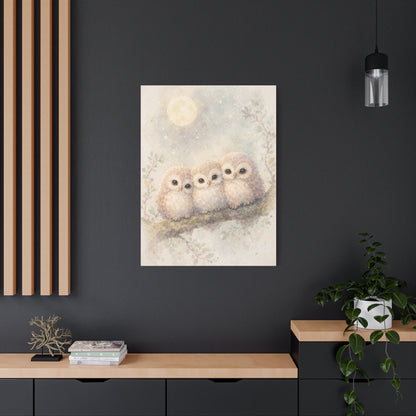 Moonlit Owlet Trio Watercolor Wall Art & Canvas Print