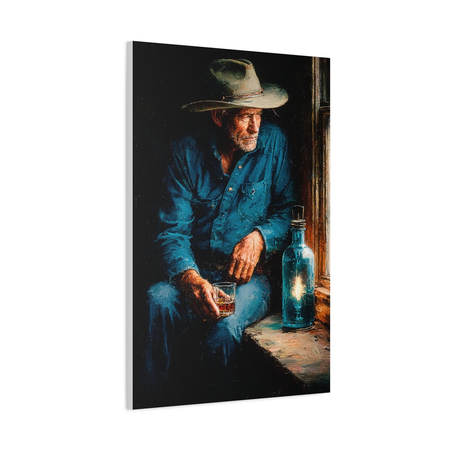 Whiskey Window Cowboy Painting Wall Art & Canvas Print