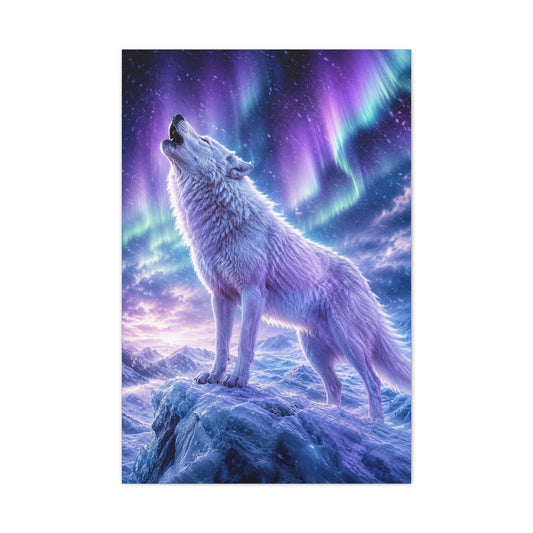 Aurora Night White Wolf Howling Scene Wall Art & Canvas Print