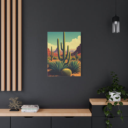 Sunlit Saguaro Desert Illustration Wall Art & Canvas Prints