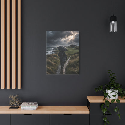 Stormy Seaside Golfer Journey Wall Art & Canvas Print