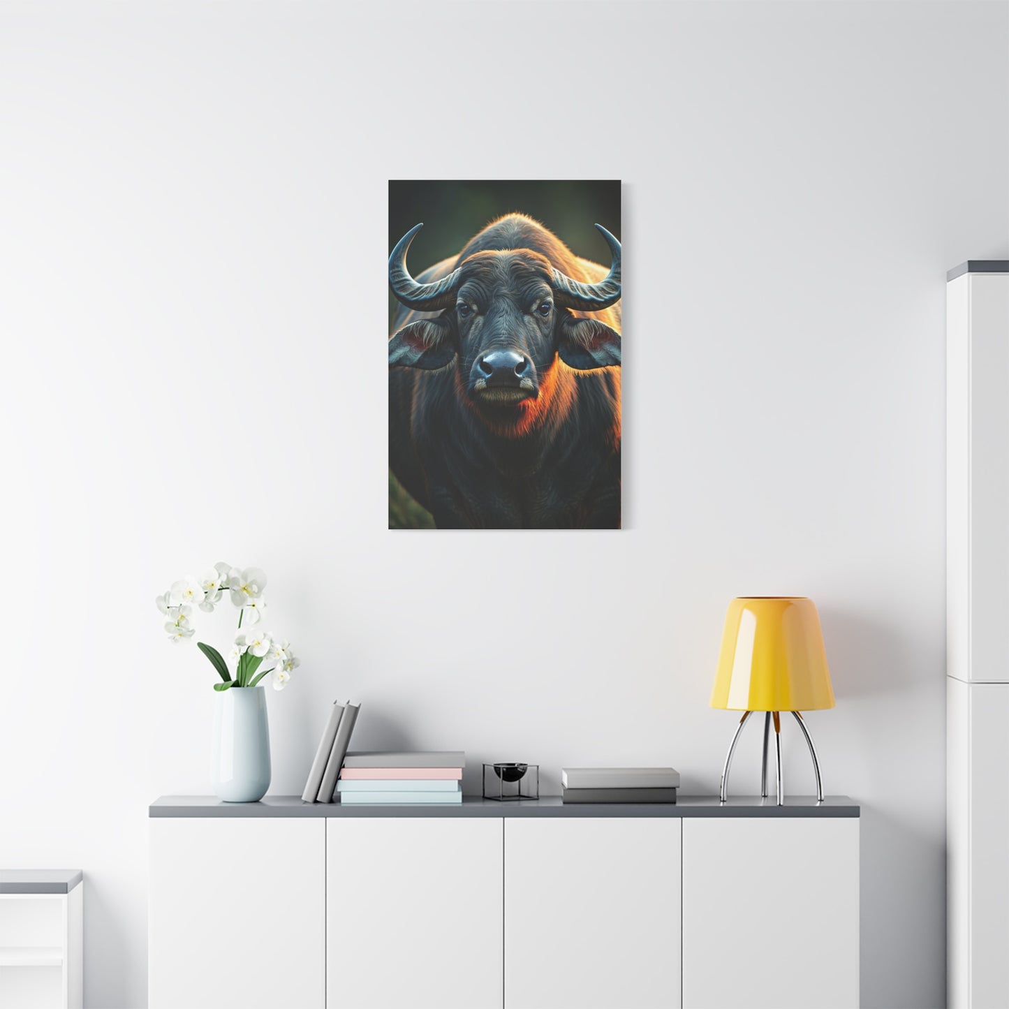 Asian Water Buffalo with Golden Rim Light Wall Art & Canvas Print