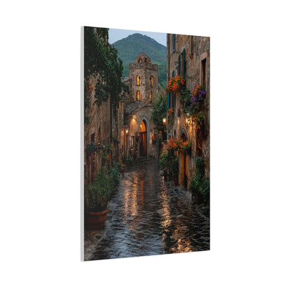 Tuscan Village Rain Street Wall Art & Canvas Print