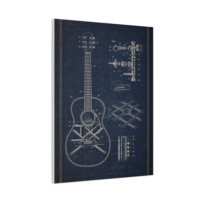 Acoustic Guitar Blueprint Study Wall Art & Canvas Print