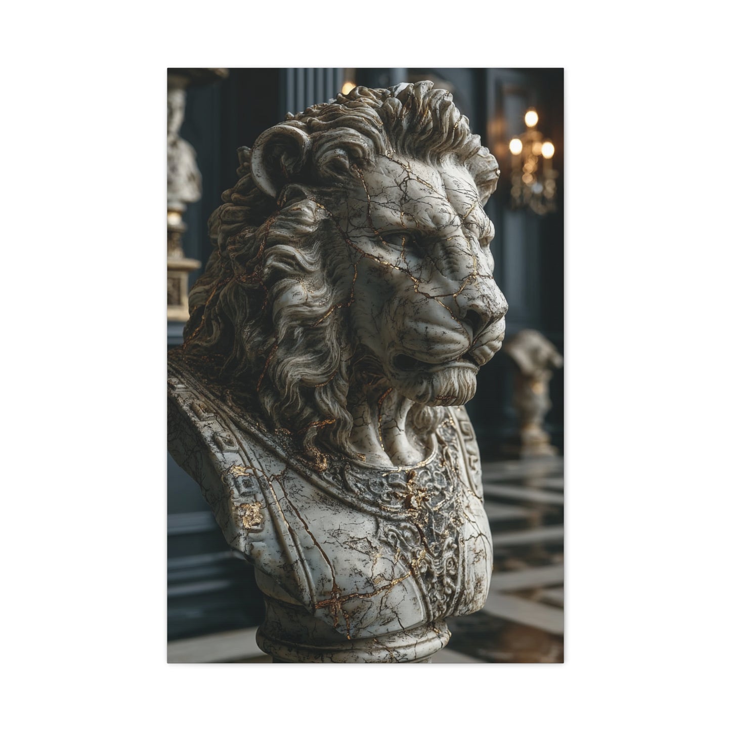 Marble Lion Bust Royal Sculpture Wall Art & Canvas Print