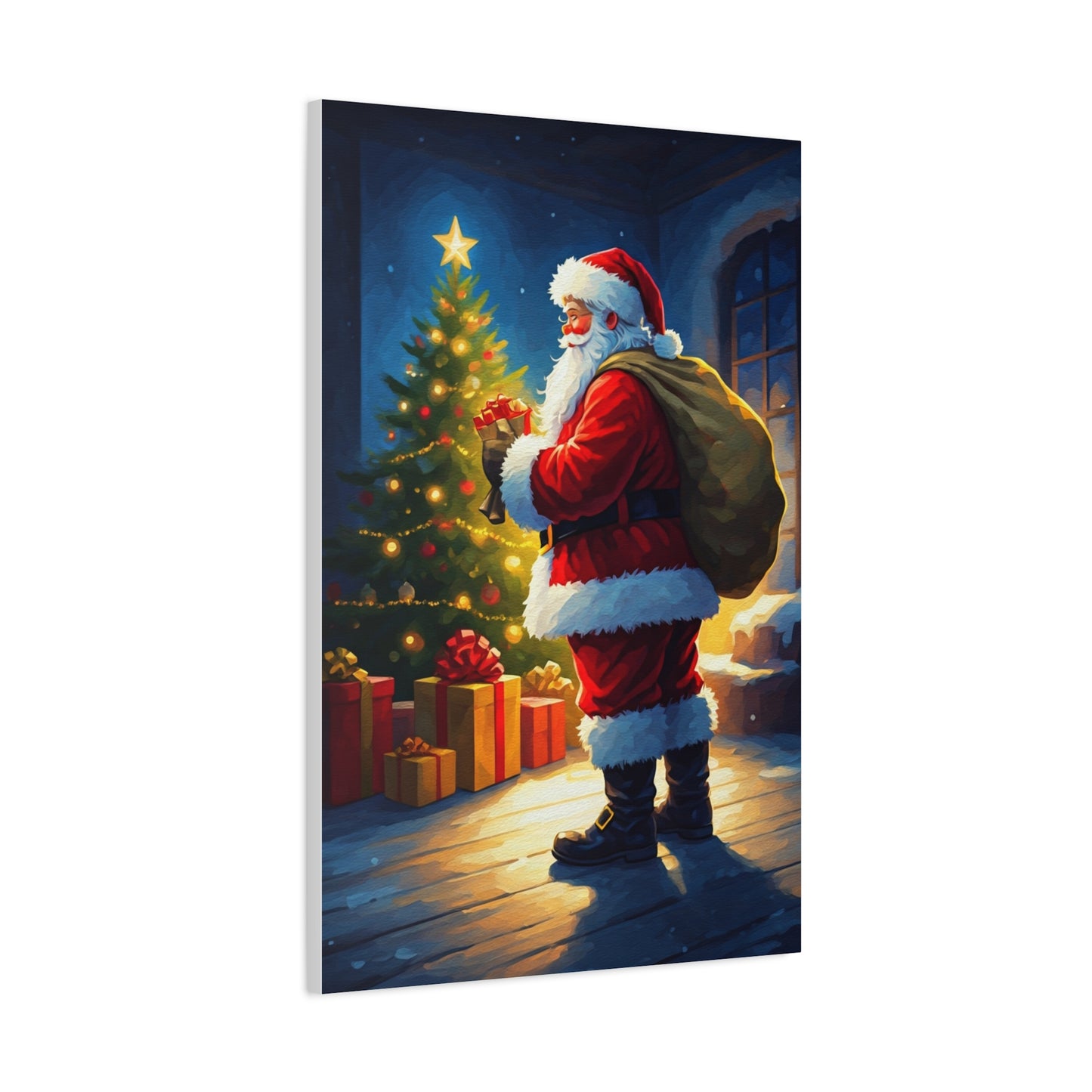 Painted Santa Delivering Gifts at Christmas Night Wall Art & Canvas Print