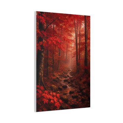 Crimson Autumn Forest Stream Wall Art & Canvas Print