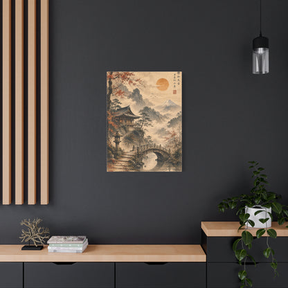 Kyoto Temple Bridge Mist Landscape Wall Art & Canvas Print